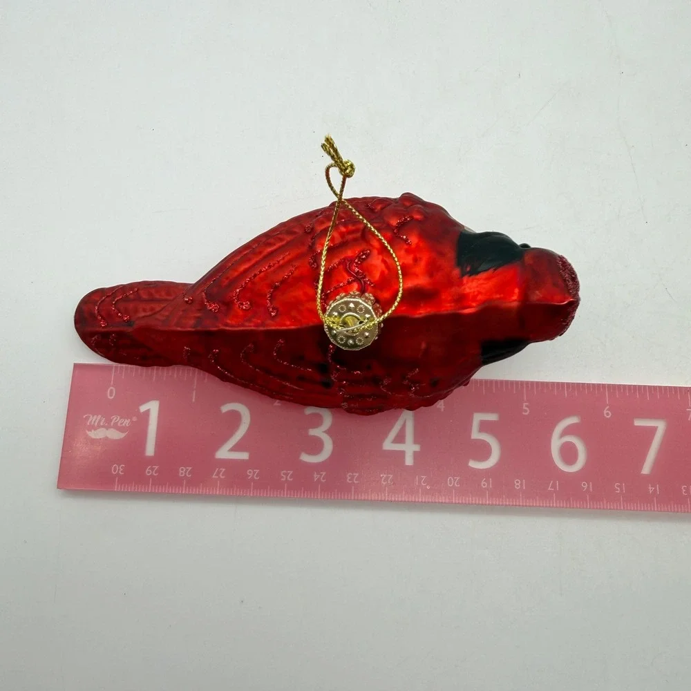 Red Cardinal Glass Christmas Ornament Glitter Accents Bird Holiday Decor